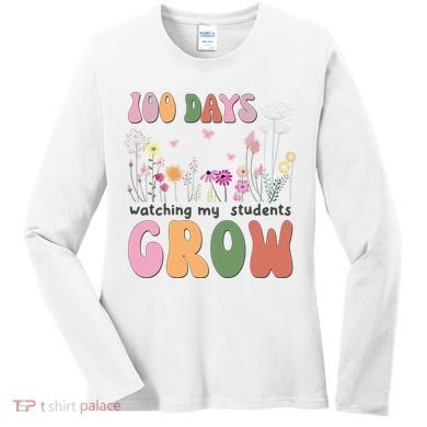 100 Days Watching My Students Grow Floral Women's Long Sleeve Shirt