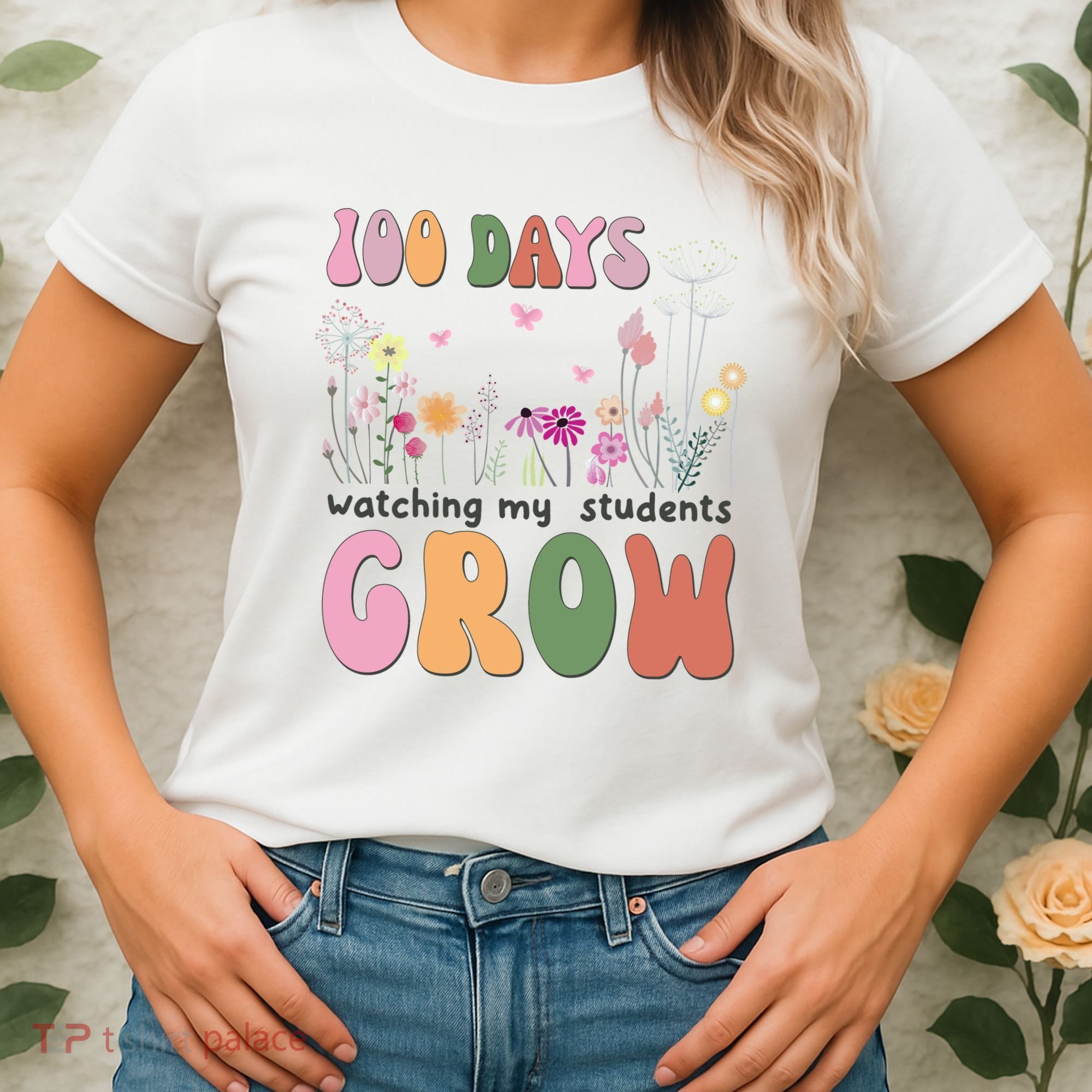 100 Days Watching My Students Grow Floral Women's T-Shirt