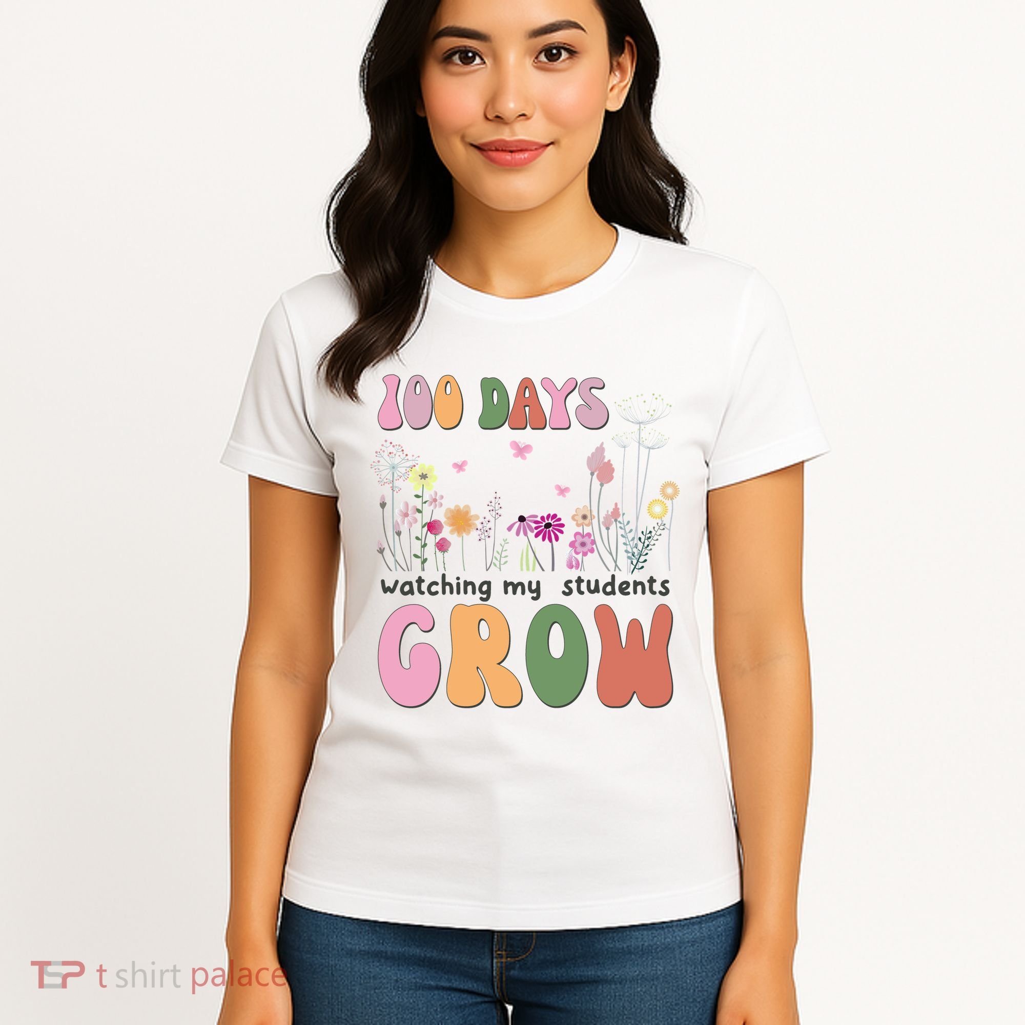 100 Days Watching My Students Grow Floral Women's T-Shirt