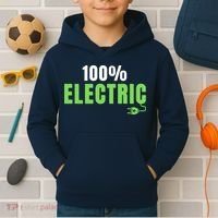 100% Electric, Drive EVs, EV Life, Funny Electric Vehicle Kids Hoodie thumb 2