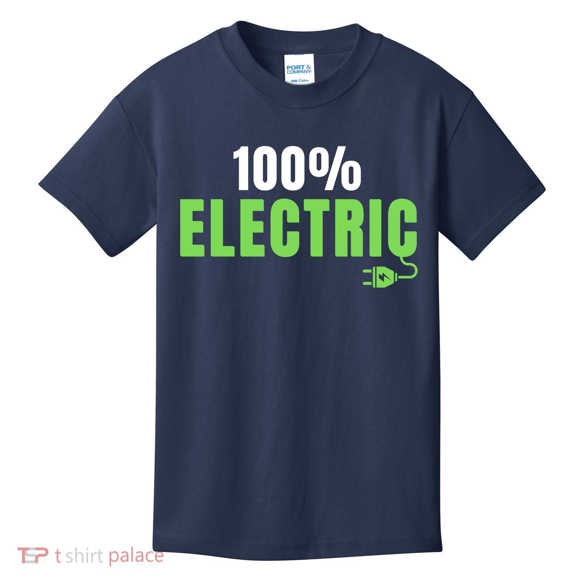 100% Electric, Drive EVs, EV Life, Funny Electric Vehicle Kids T-Shirt