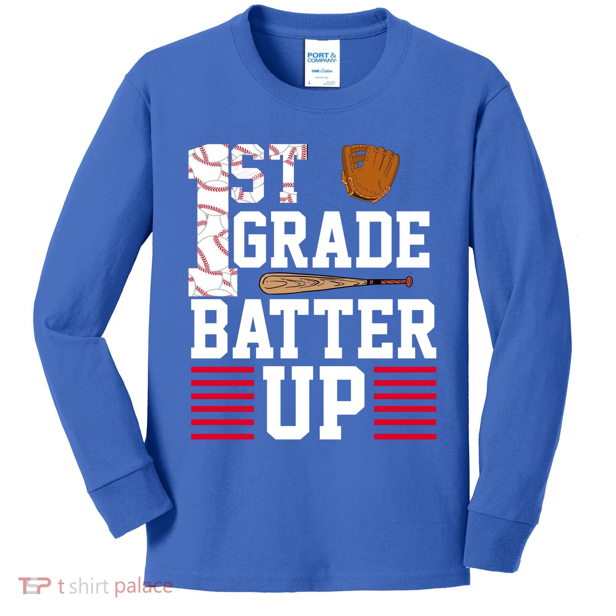 1st Grade Batter Up Kids Long Sleeve Shirt