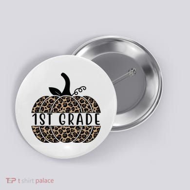 1st Grade Leopard Pumpkin Button