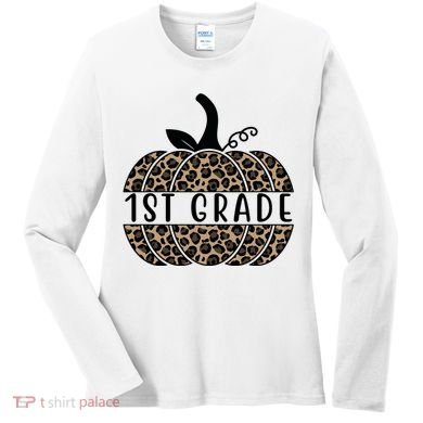1st Grade Leopard Pumpkin Women's Long Sleeve Shirt