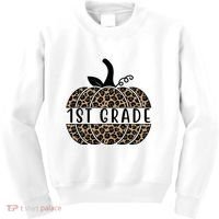 1st Grade Leopard Pumpkin Kids Sweatshirt thumb 0