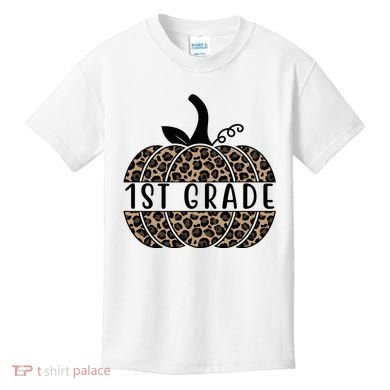 1st Grade Leopard Pumpkin Kids T-Shirt