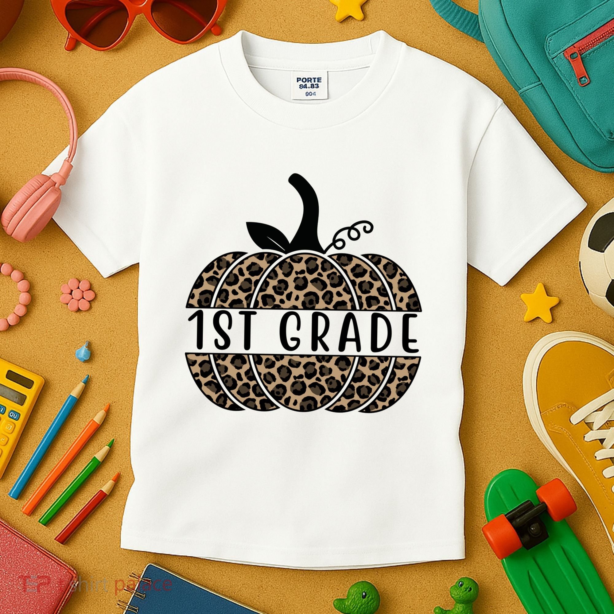 1st Grade Leopard Pumpkin Kids T-Shirt