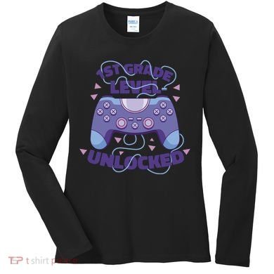 1st Grade Level Unlocked Back To School Gamer Women's Long Sleeve Shirt