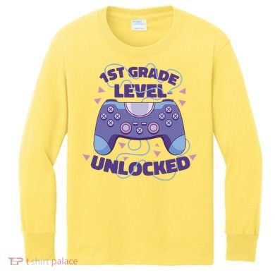 1st Grade Level Unlocked Back To School Gamer Kids Long Sleeve Shirt