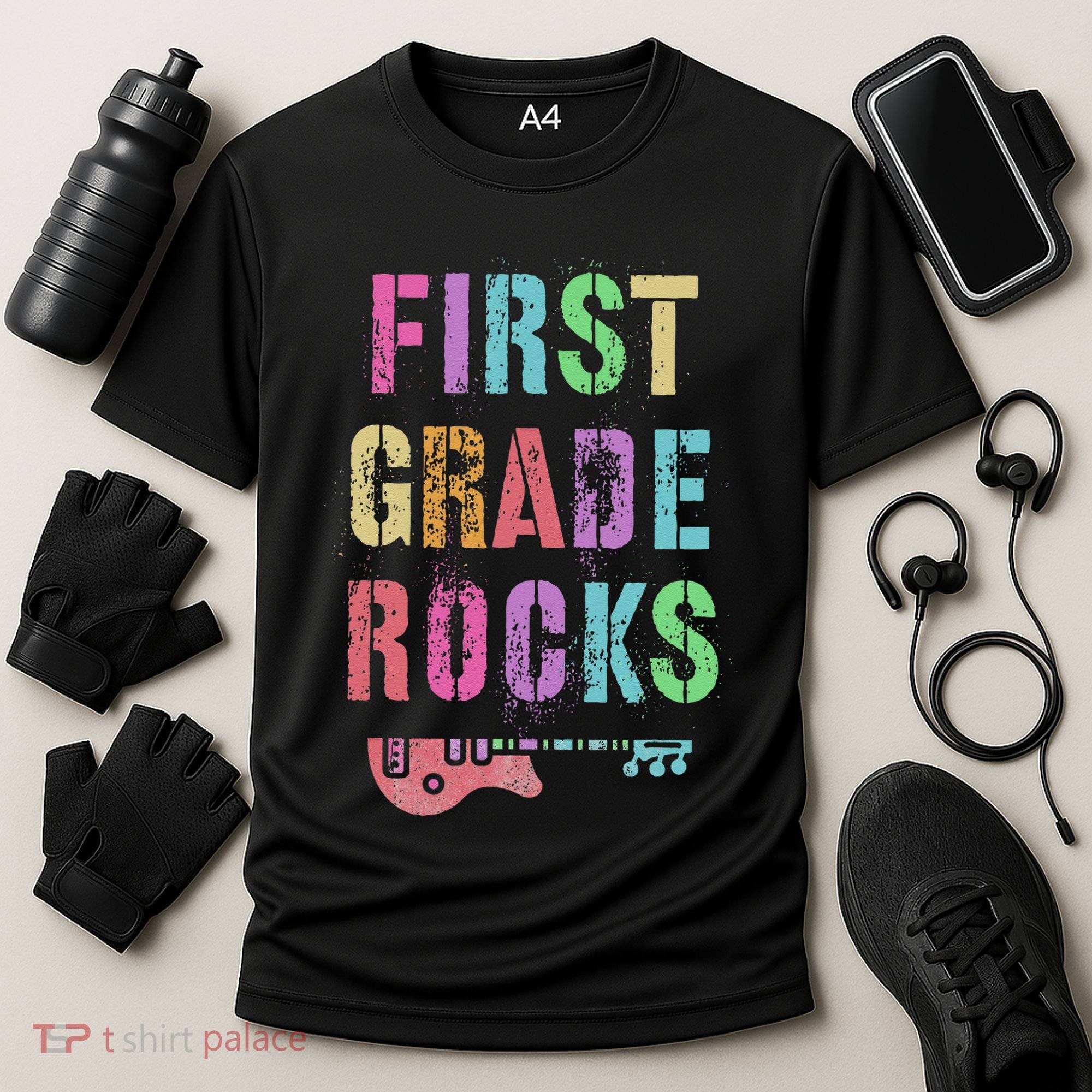 1st GRADE ROCKS Teacher Team Rockstars FIRST Grader Rockstar Cooling Performance Crew T-Shirt