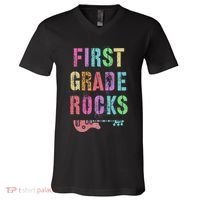 1st GRADE ROCKS Teacher Team Rockstars FIRST Grader Rockstar V-Neck T-Shirt thumb 0