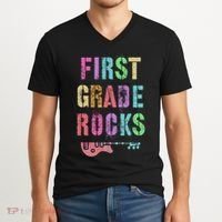1st GRADE ROCKS Teacher Team Rockstars FIRST Grader Rockstar V-Neck T-Shirt thumb 2