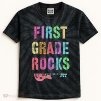 1st GRADE ROCKS Teacher Team Rockstars FIRST Grader Rockstar Kids Tie-Dye T-Shirt thumb 0