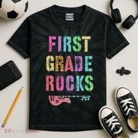 1st GRADE ROCKS Teacher Team Rockstars FIRST Grader Rockstar Kids Tie-Dye T-Shirt thumb 2