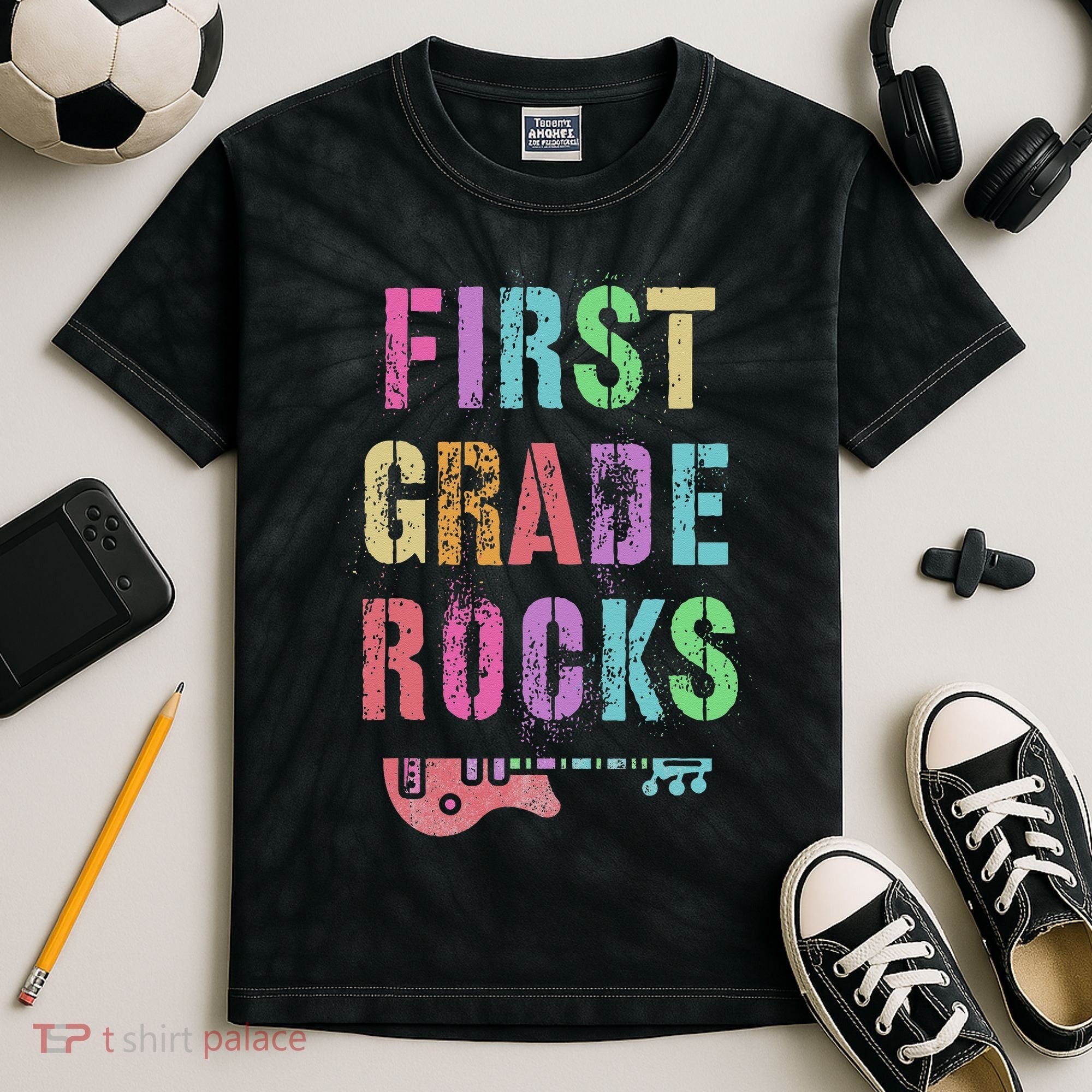 1st GRADE ROCKS Teacher Team Rockstars FIRST Grader Rockstar Kids Tie-Dye T-Shirt