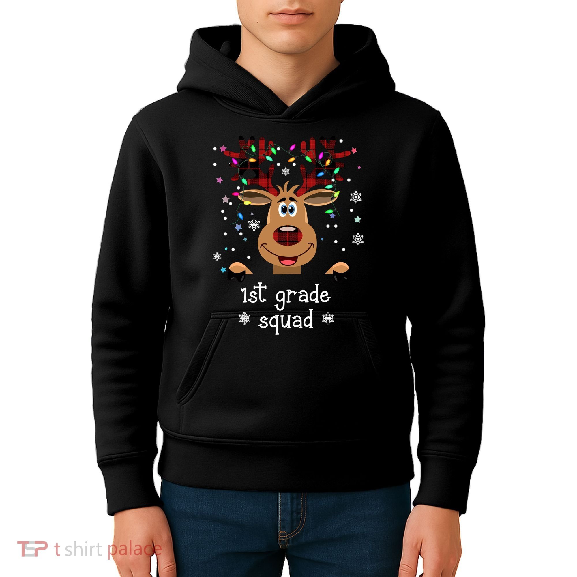 1st Grade Squad Reindeer Christmas Kids Hoodie