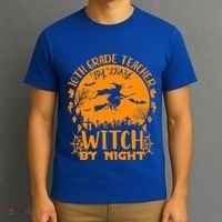 10Th Grade Teacher By Day Witch By Night Funny Halloween Gift T-Shirt thumb 3