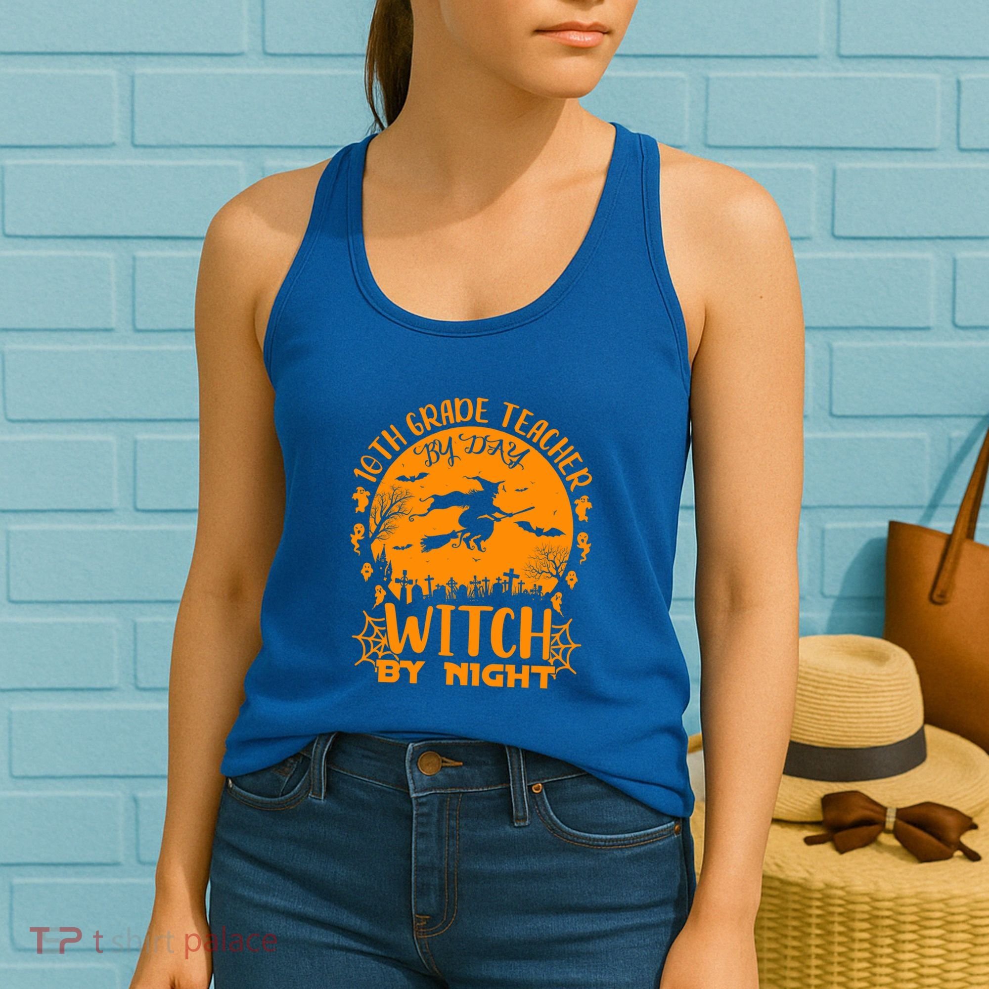 10Th Grade Teacher By Day Witch By Night Funny Halloween Gift Women's Tank Top