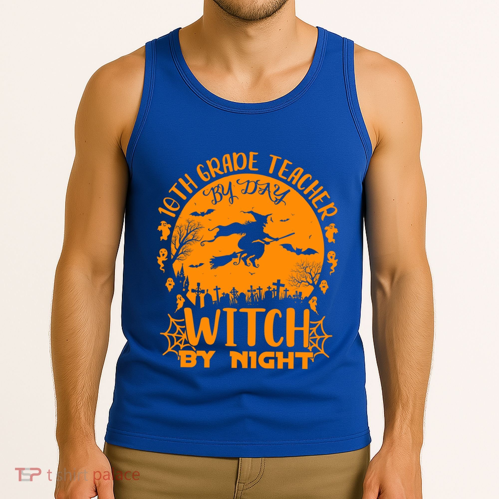 10Th Grade Teacher By Day Witch By Night Funny Halloween Gift Tank Top