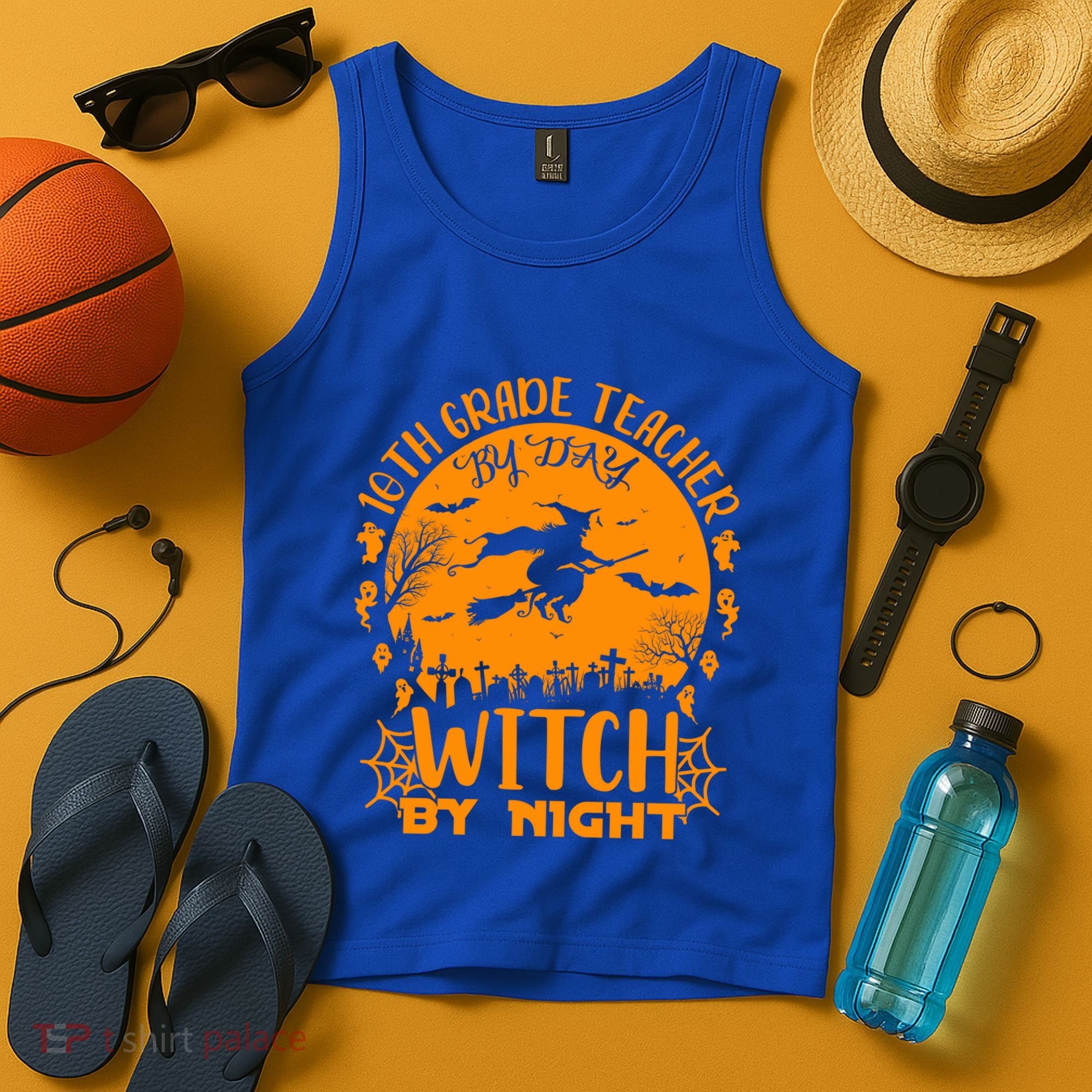 10Th Grade Teacher By Day Witch By Night Funny Halloween Gift Tank Top