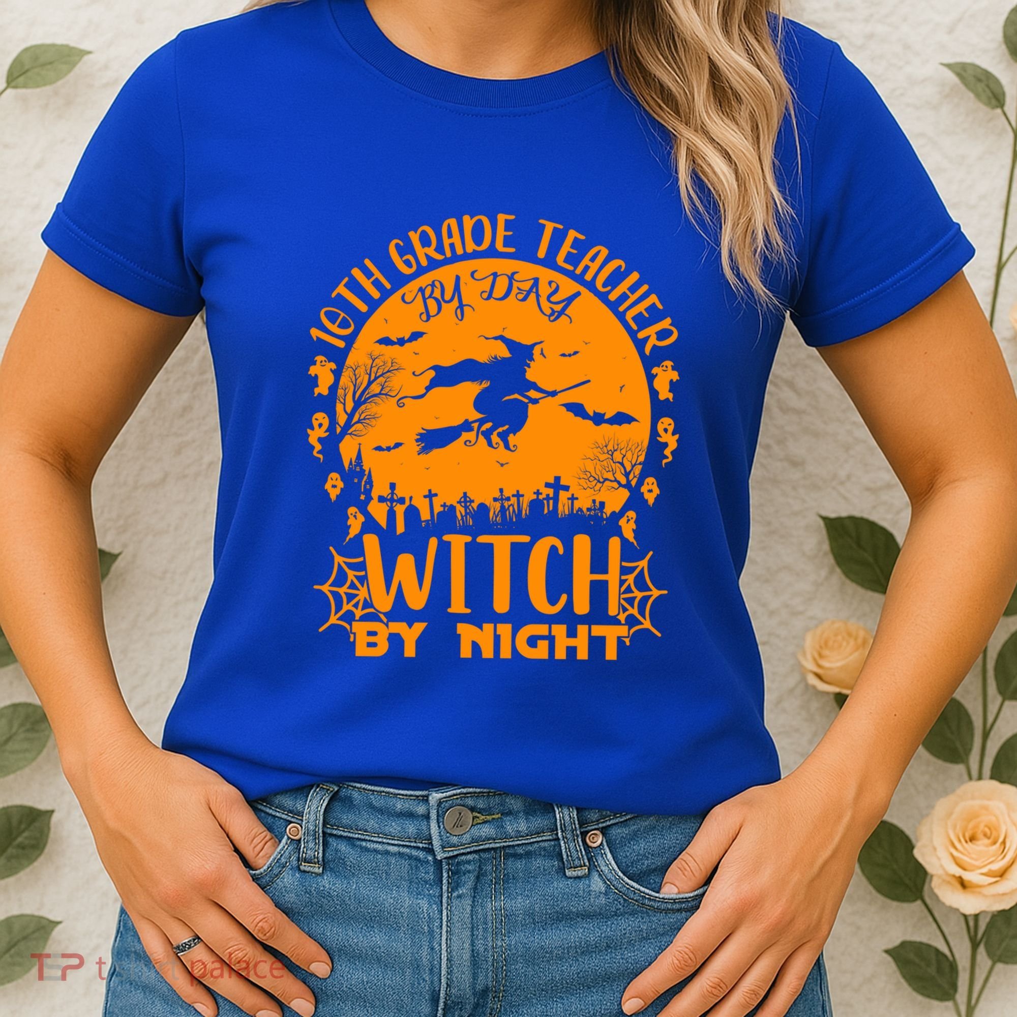 10Th Grade Teacher By Day Witch By Night Funny Halloween Gift Women's T-Shirt