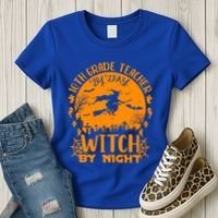 10Th Grade Teacher By Day Witch By Night Funny Halloween Gift Women's T-Shirt thumb 3