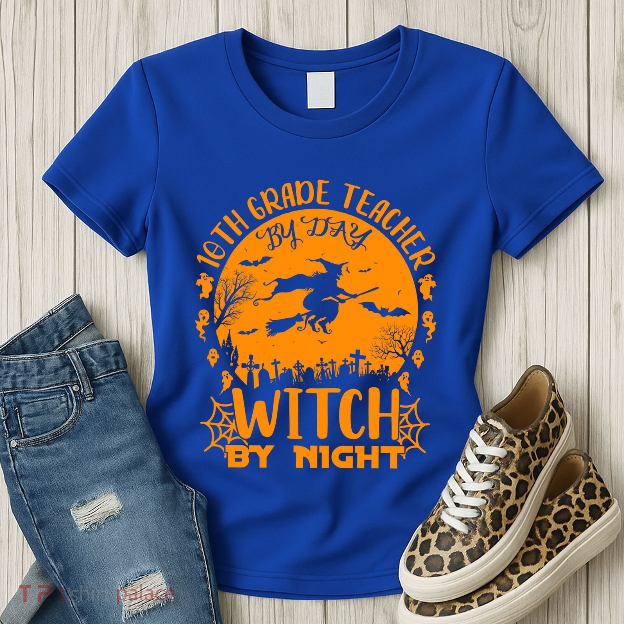10Th Grade Teacher By Day Witch By Night Funny Halloween Gift Women's T-Shirt