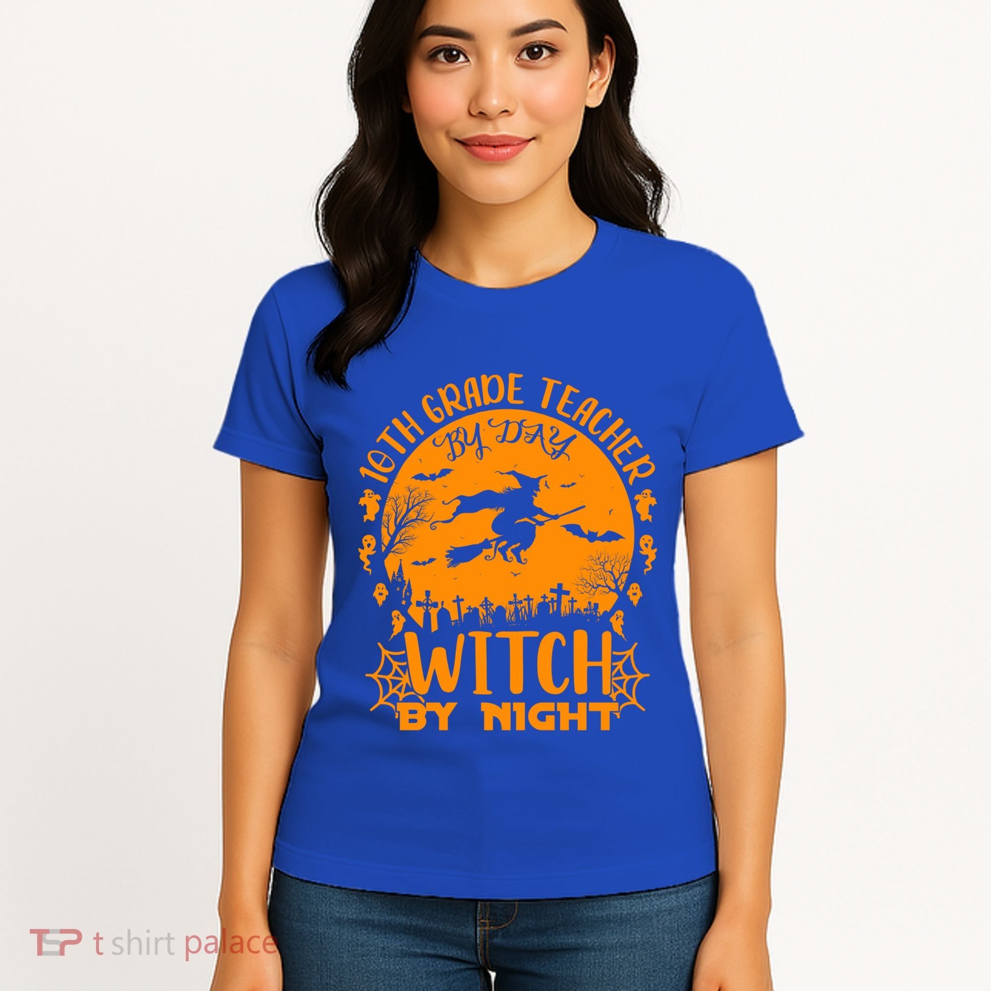 10Th Grade Teacher By Day Witch By Night Funny Halloween Gift Women's T-Shirt