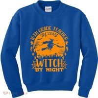 10Th Grade Teacher By Day Witch By Night Funny Halloween Gift Kids Sweatshirt thumb 0