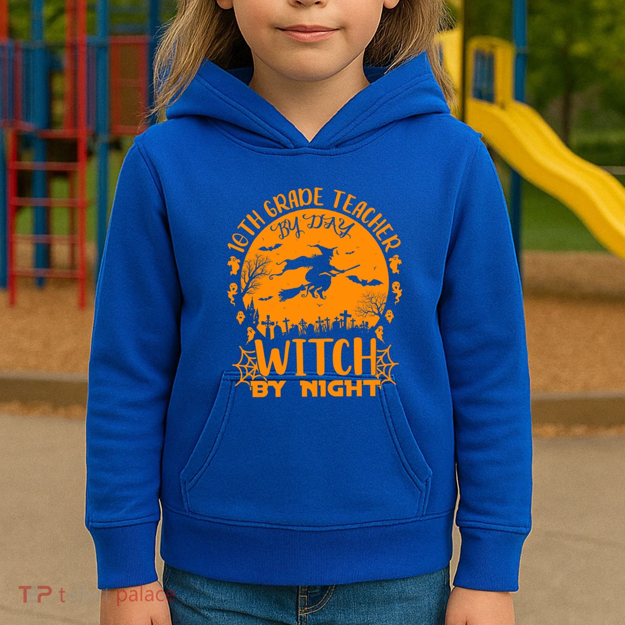 10Th Grade Teacher By Day Witch By Night Funny Halloween Gift Kids Hoodie