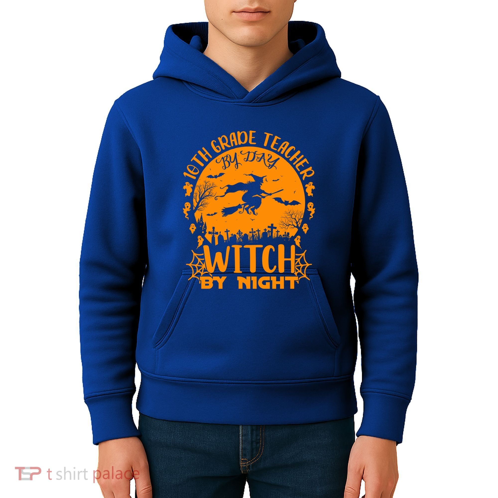 10Th Grade Teacher By Day Witch By Night Funny Halloween Gift Kids Hoodie