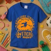10Th Grade Teacher By Day Witch By Night Funny Halloween Gift Kids T-Shirt thumb 3
