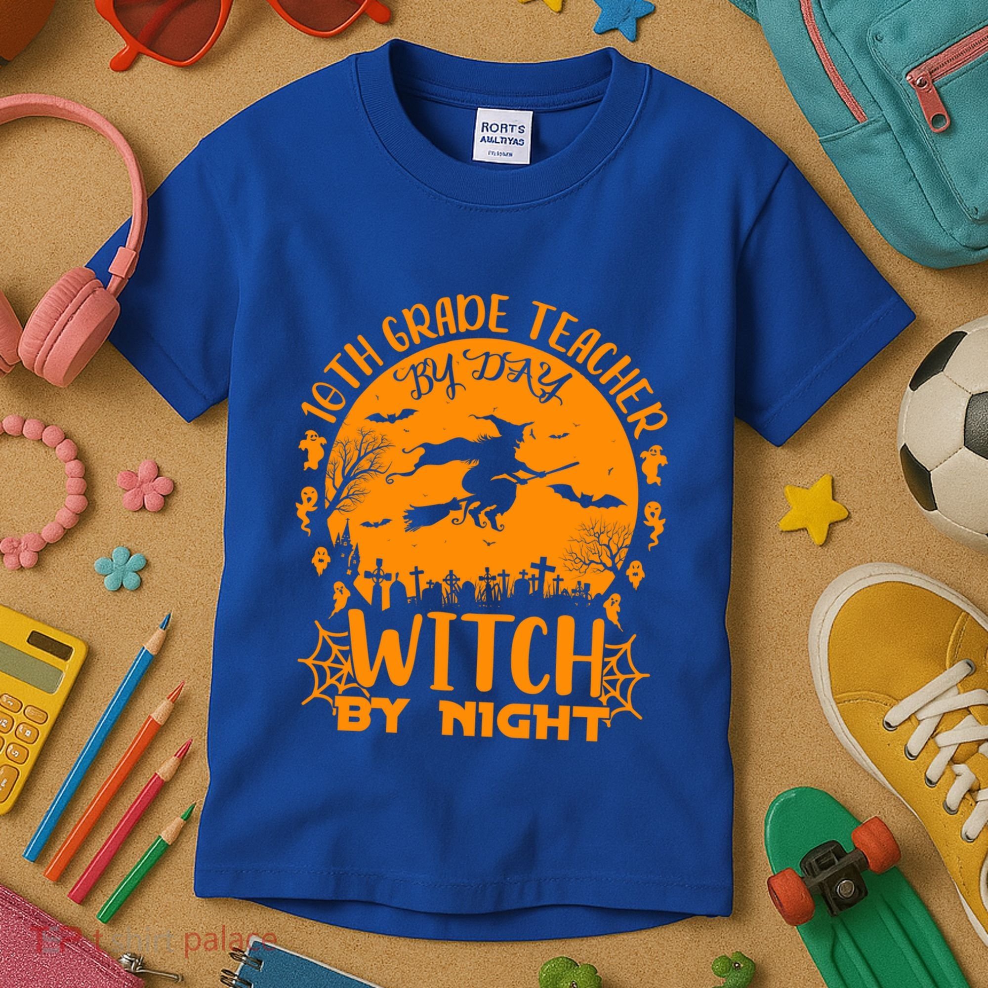 10Th Grade Teacher By Day Witch By Night Funny Halloween Gift Kids T-Shirt