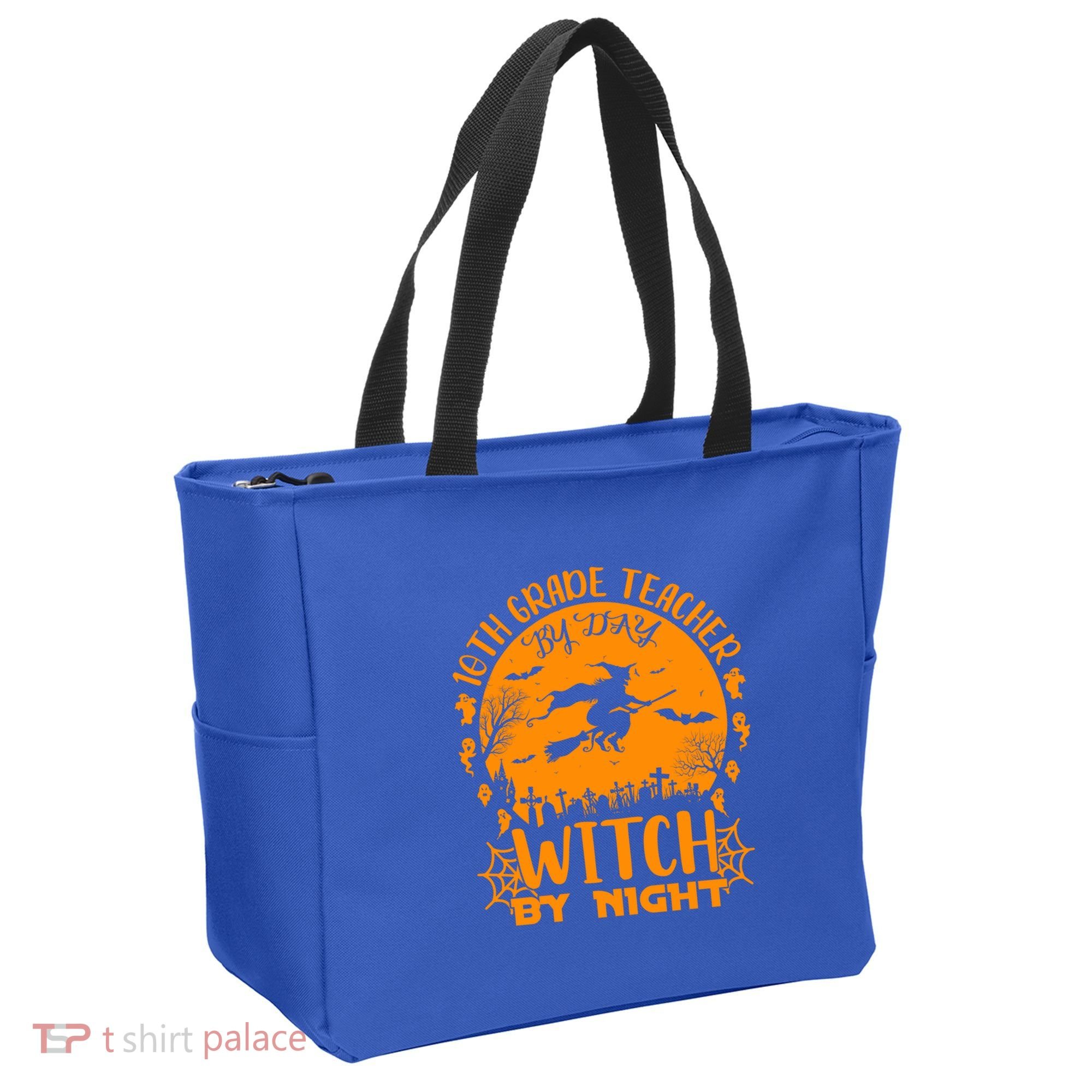 10Th Grade Teacher By Day Witch By Night Funny Halloween Gift Tote Bag