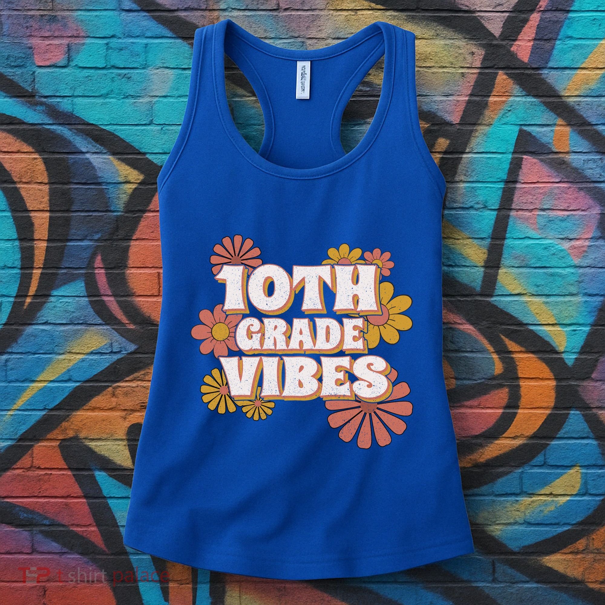 10Th Grade Vibes Great Gift Tenth Grade Retro Floral Teachers Funny Gift Women's Tank Top