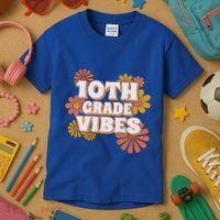 10Th Grade Vibes Great Gift Tenth Grade Retro Floral Teachers Funny Gift Kids T-Shirt thumb 3