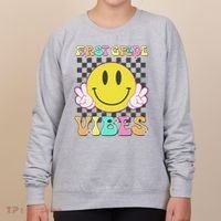 1st Grade Vibes Smile Face Back To School First Grade Women's Sweatshirt thumb 0