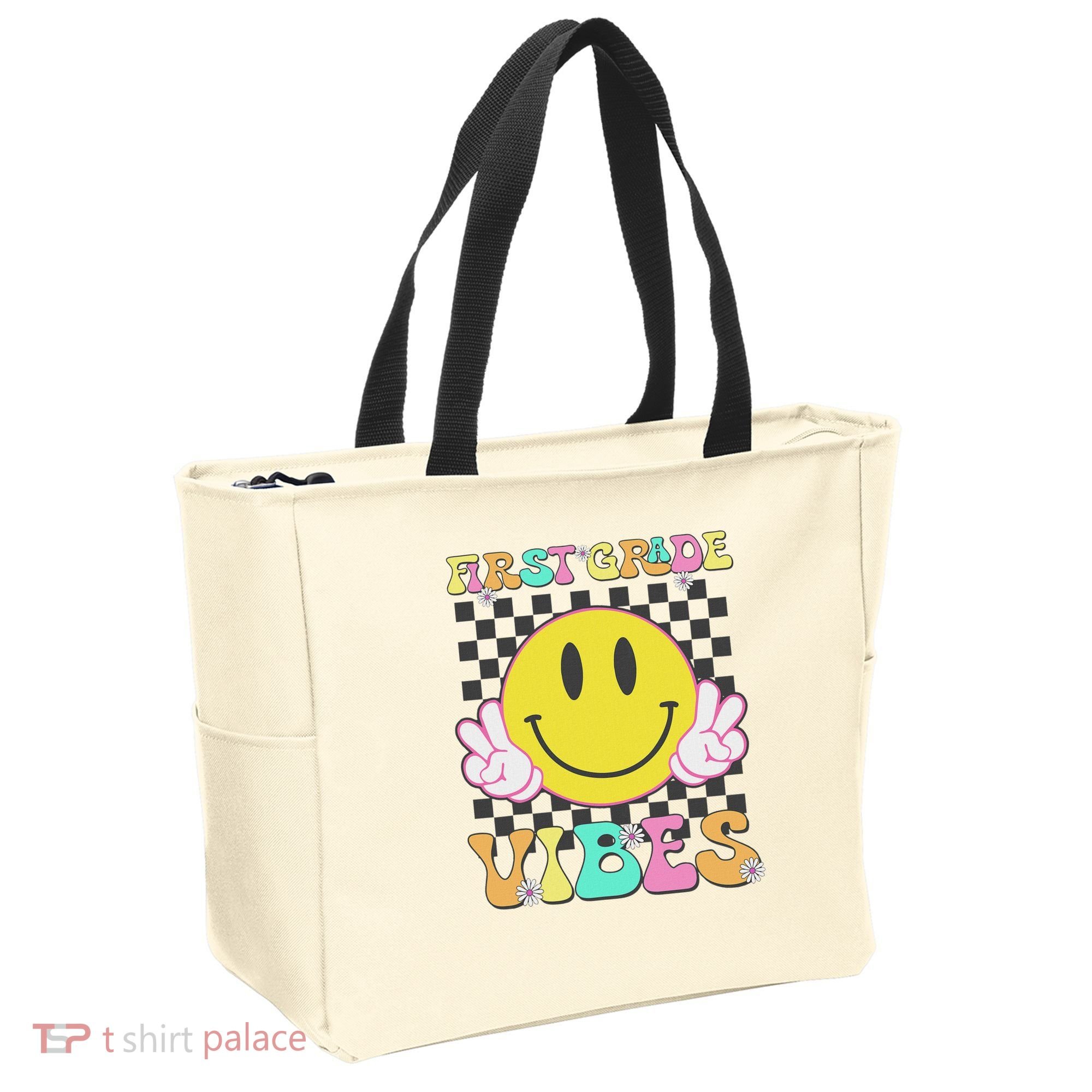 1st Grade Vibes Smile Face Back To School First Grade Tote Bag