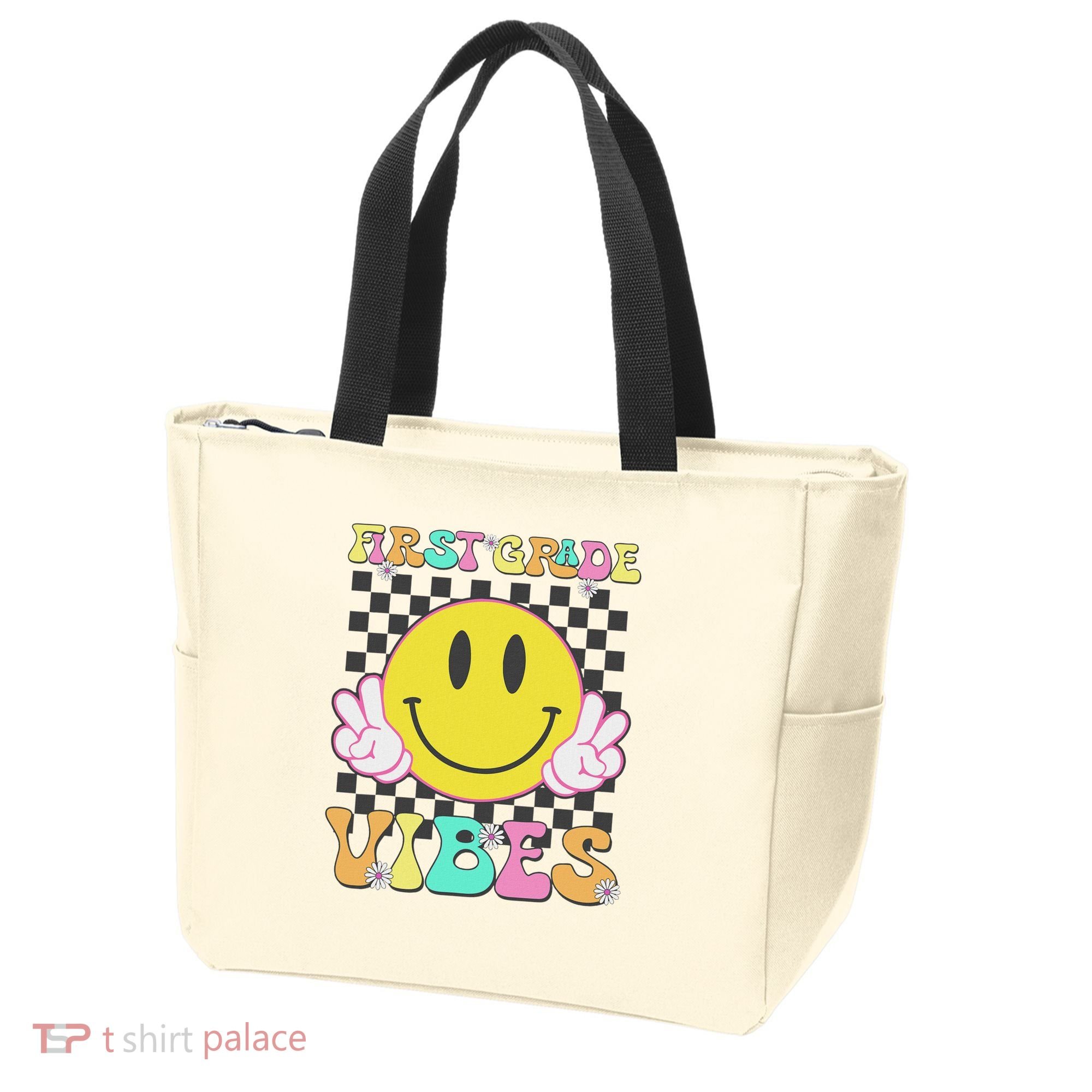 1st Grade Vibes Smile Face Back To School First Grade Tote Bag