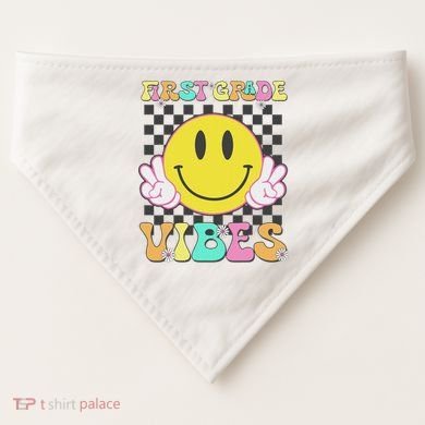 1st Grade Vibes Smile Face Back To School First Grade USA-Made Doggie Bandana