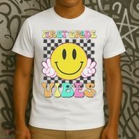 1st Grade Vibes Smile Face Back To School First Grade T-Shirt thumb 3