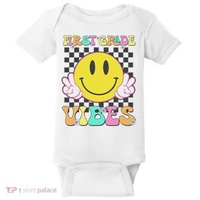 1st Grade Vibes Smile Face Back To School First Grade Baby Bodysuit