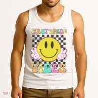 1st Grade Vibes Smile Face Back To School First Grade Tank Top thumb 3