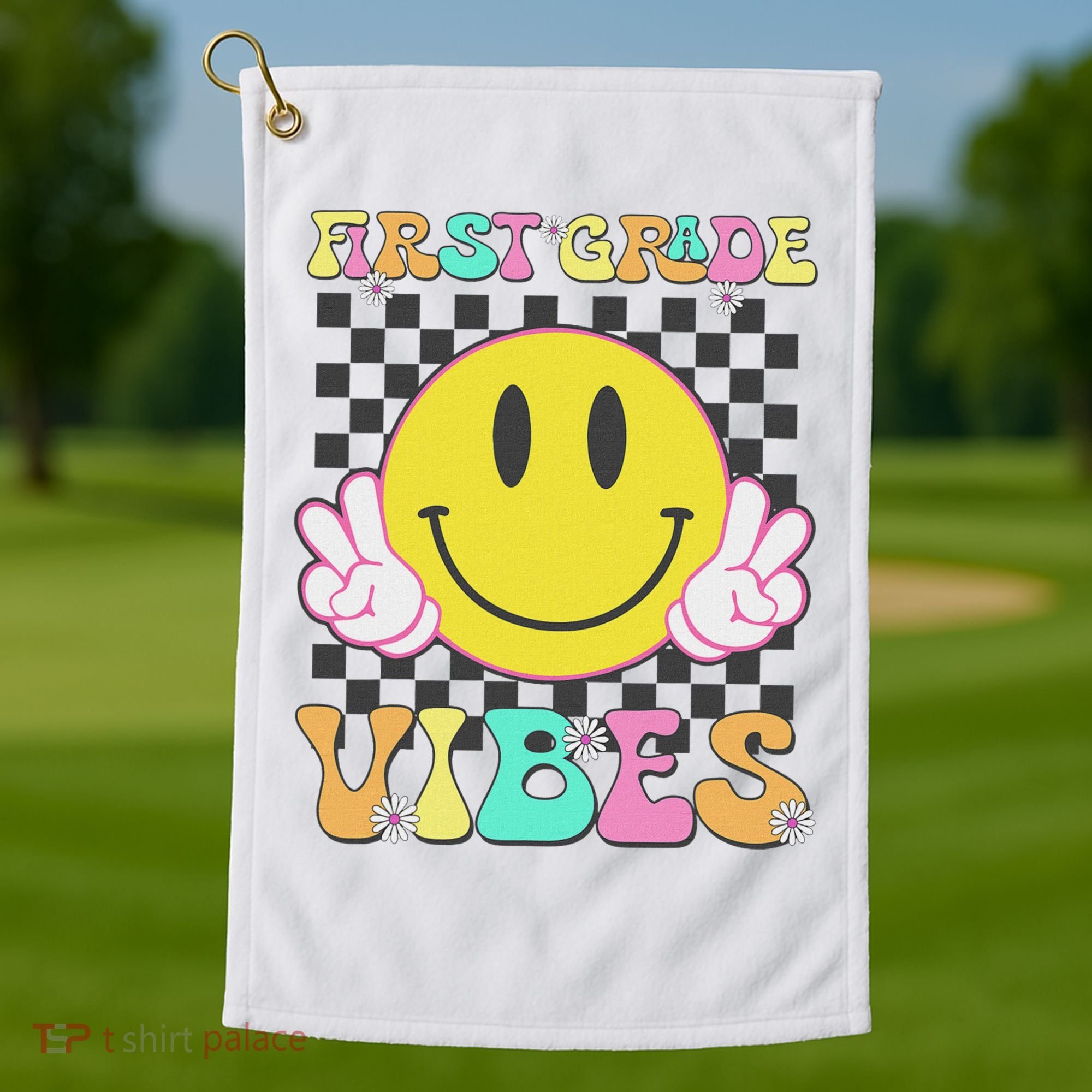 1st Grade Vibes Smile Face Back To School First Grade Golf Towel