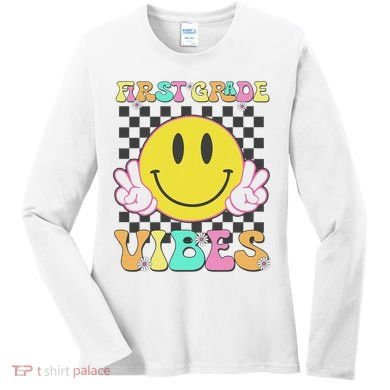 1st Grade Vibes Smile Face Back To School First Grade Women's Long Sleeve Shirt