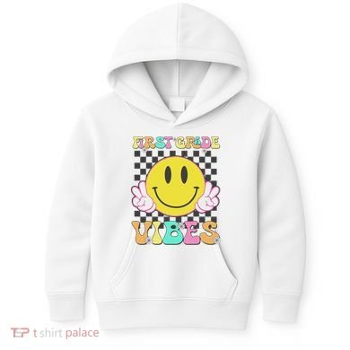1st Grade Vibes Smile Face Back To School First Grade Kids Hoodie