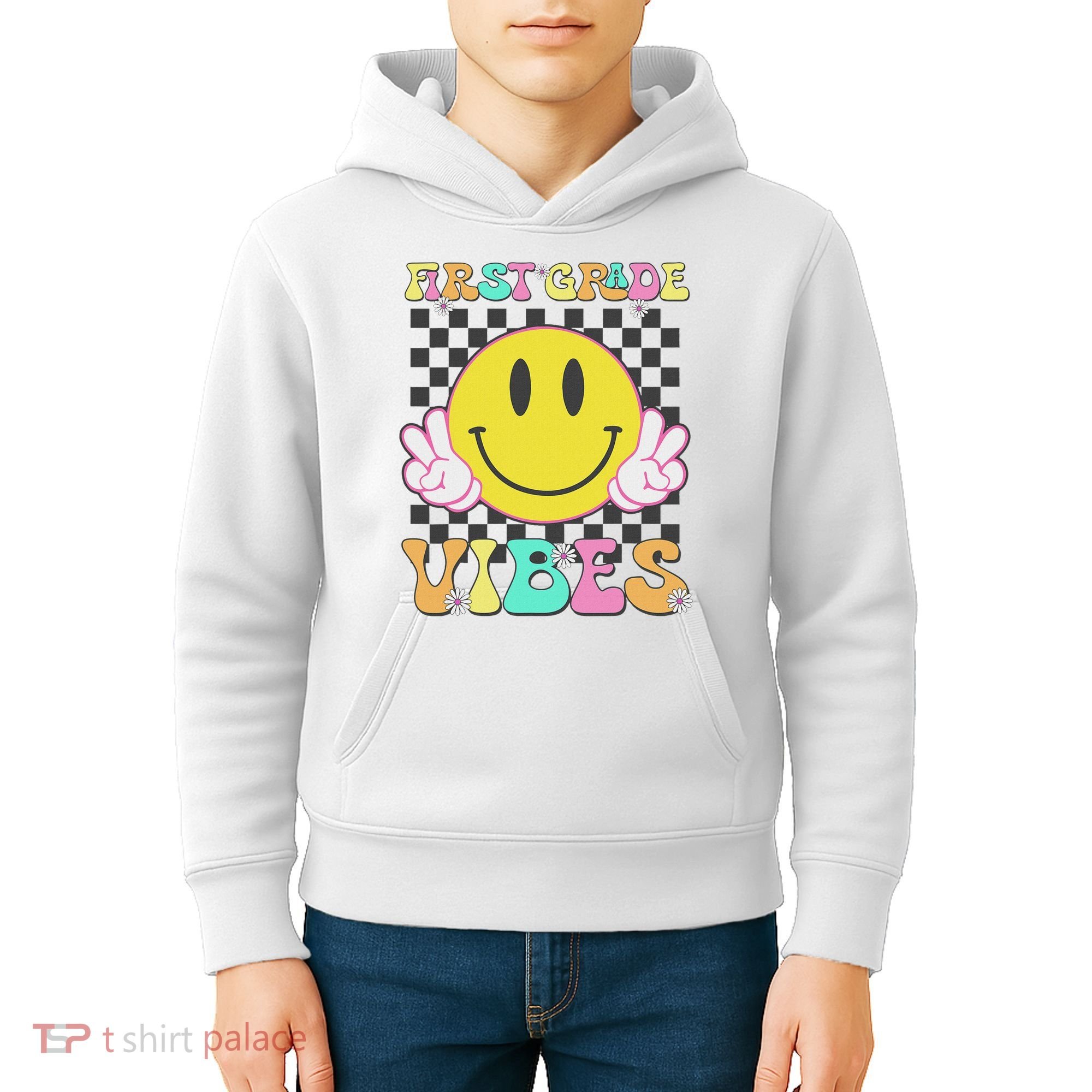 1st Grade Vibes Smile Face Back To School First Grade Kids Hoodie