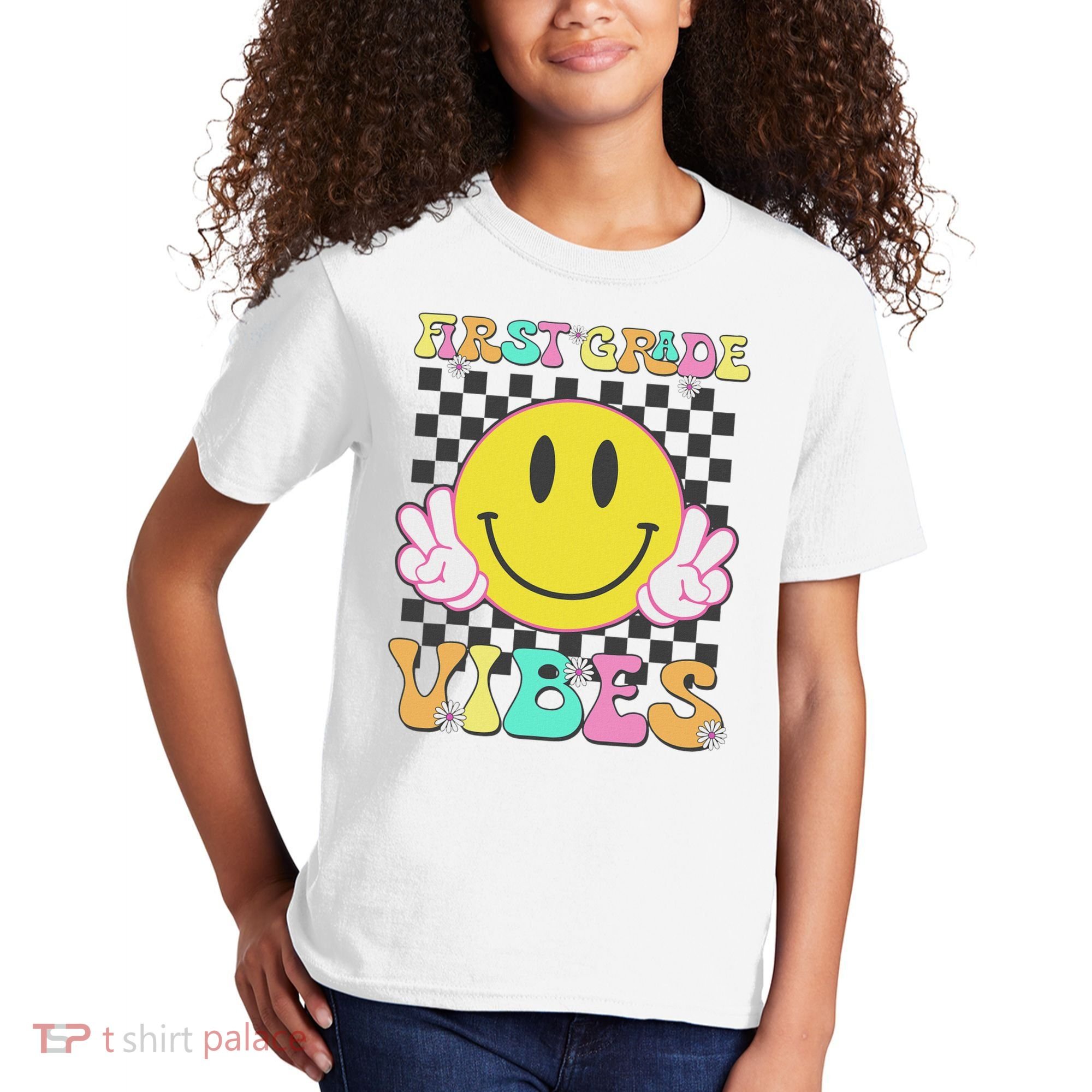 1st Grade Vibes Smile Face Back To School First Grade Kids T-Shirt