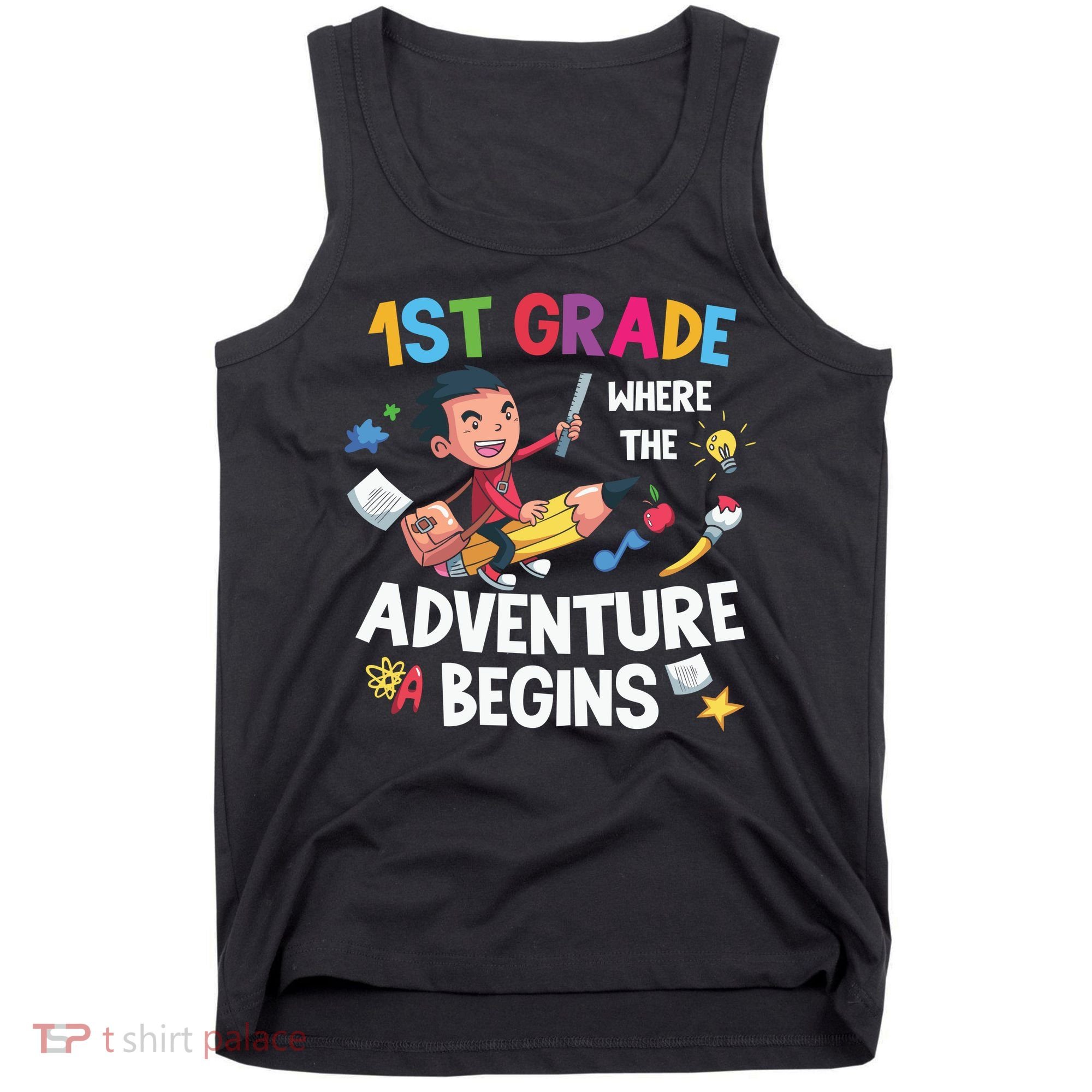 1st Grade Where The Adventure Begins Back To School Tank Top