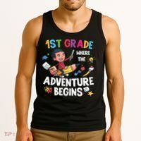 1st Grade Where The Adventure Begins Back To School Tank Top thumb 3